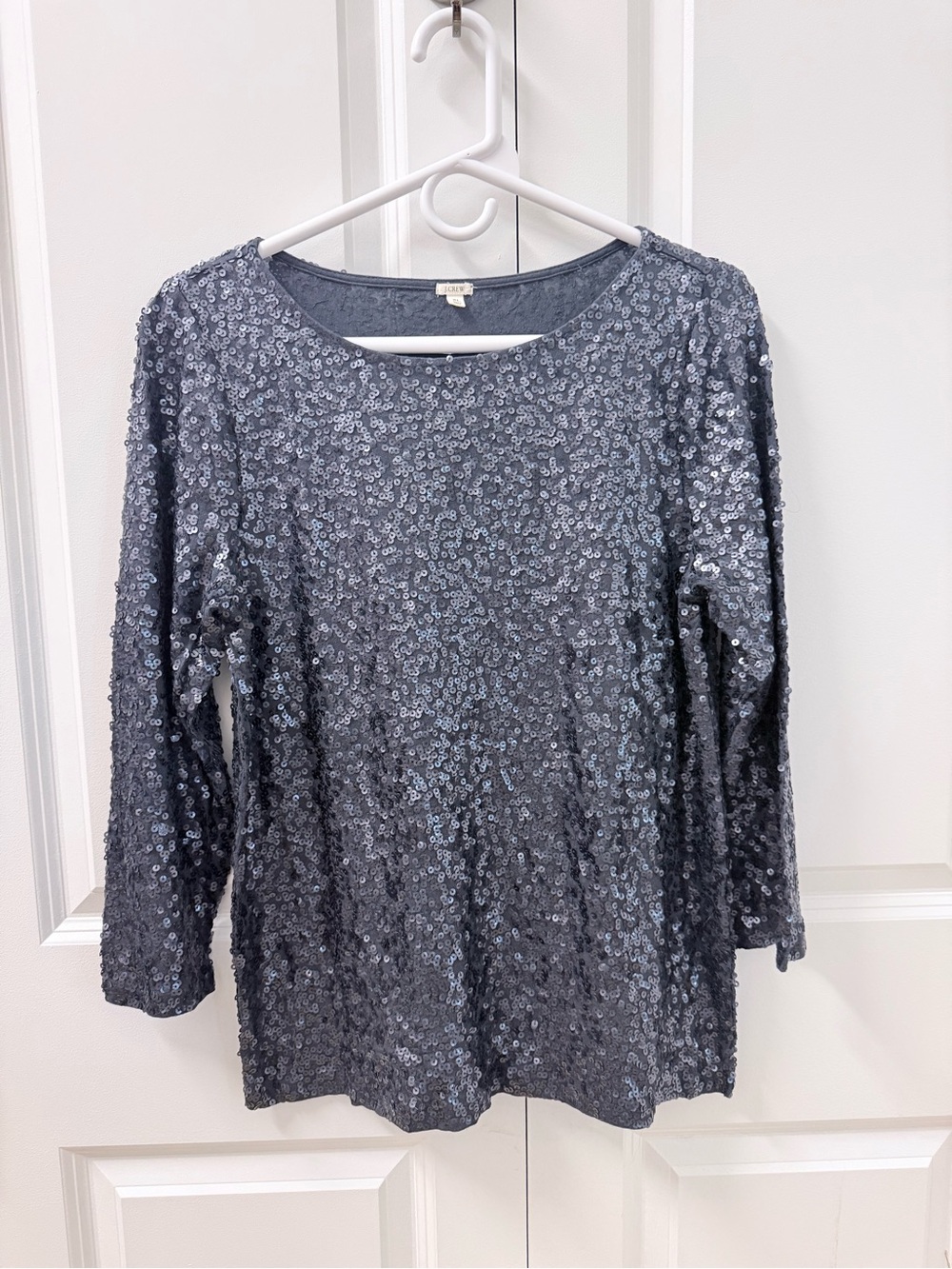 J. Crew Slate Gray Sequin Long Sleeve Scoop Neck Top